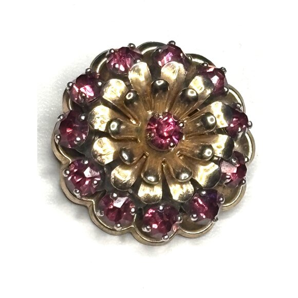 Barclay Vintage Gold Tone Brooch With Pink Rhinestones and circle brooch bundle - Picture 5 of 9